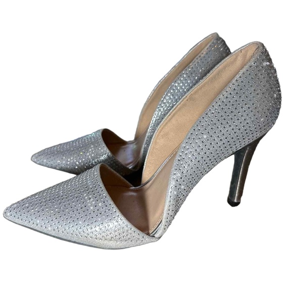 MIA Pointed Toe Heels Pumps 8.5 Silver Rhinestone Glam Party Evening Wedding - Picture 1 of 11